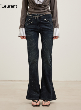 JAC FLEURANT2026春夏新品满天星多拉链复古长裤微喇弹力牛仔裤女