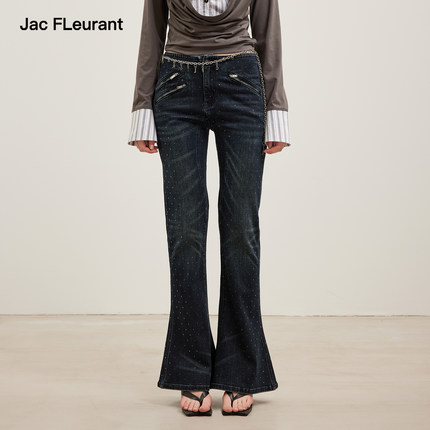 JAC FLEURANT【李小冉同款】26春夏满天星烫钻多拉链微喇牛仔裤