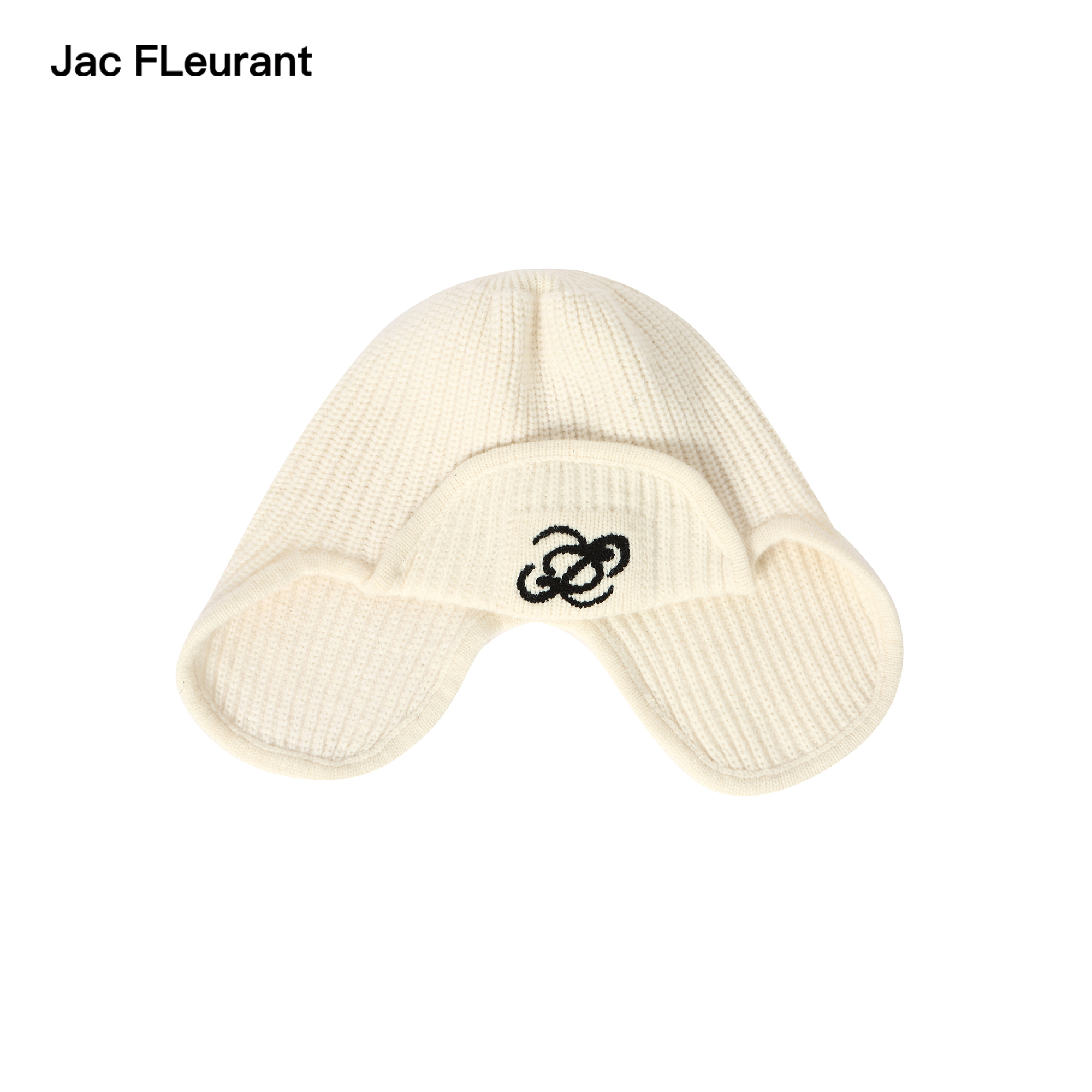 JAC FLEURANT2025秋冬新品白色刺绣LOGO保暖针织滑雪冷帽耳机帽