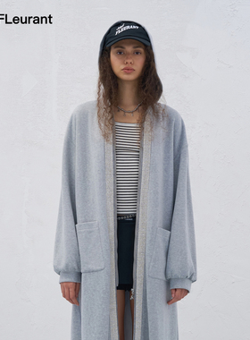 JAC FLEURANT秋冬新品灰色水钻针织连帽长款大衣开衫长款