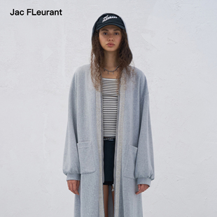 长款 JAC 大衣开衫 灰色水钻针织连帽长款 FLEURANT2025秋冬新品