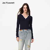 新品 JAC FLEURANT秋季 V领打底上衣百搭舒适藏青色米色灰色