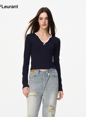 JAC FLEURANT秋季新品V领打底上衣百搭舒适藏青色米色灰色