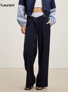 JAC FLEURANT2026春夏新品条纹拼接撞色假两件西裤直筒休闲