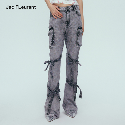 JACFLEURANT绑带牛仔裤水洗灰