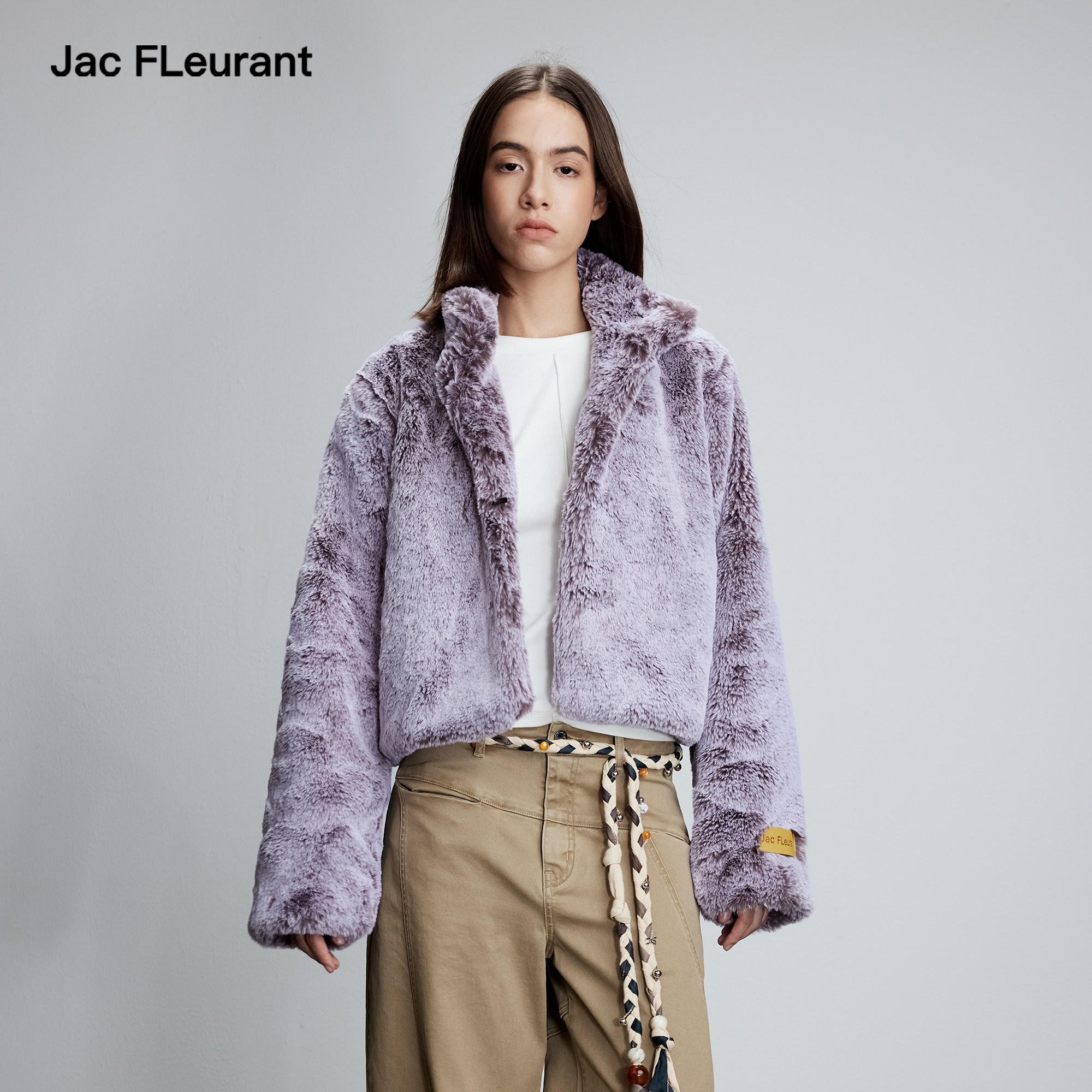 JAC FLEURANT秋冬新品紫色环保皮草立领女士外套时尚厚款