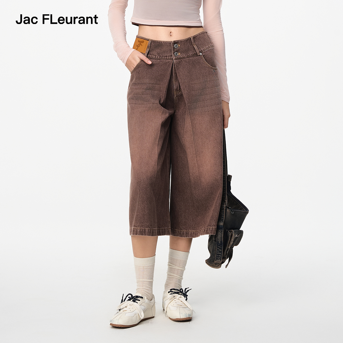 JAC FLEURANT2025秋季新品棕色水洗七分休闲牛仔裤