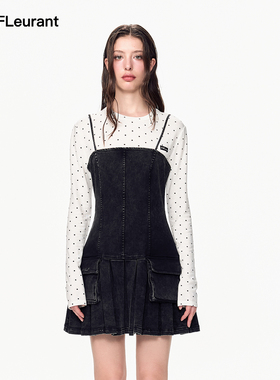 JAC FLEURANT新品立体口袋牛仔百褶吊带裙工装风口袋设计