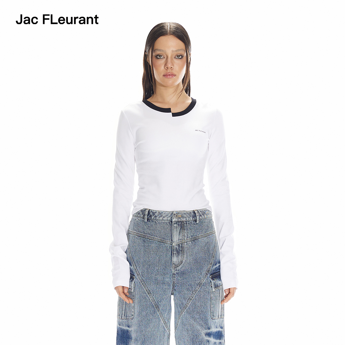JAC FLEURANT新款简约不规则错位领基础打底内搭长袖上衣