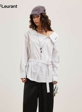 JAC FLEURANT2026春夏新品不对称条纹绑带露肩衬衫女通勤时尚