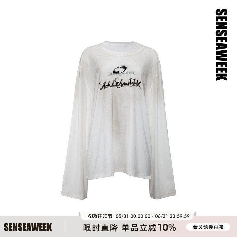 【宋亚轩/张奕然同款】SENSEAWEEK喷脏水洗做旧循环长袖T恤上衣