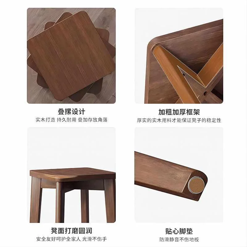 实木凳子家用现代简约餐桌圆板凳色商用胡桃木头方凳可叠放新品