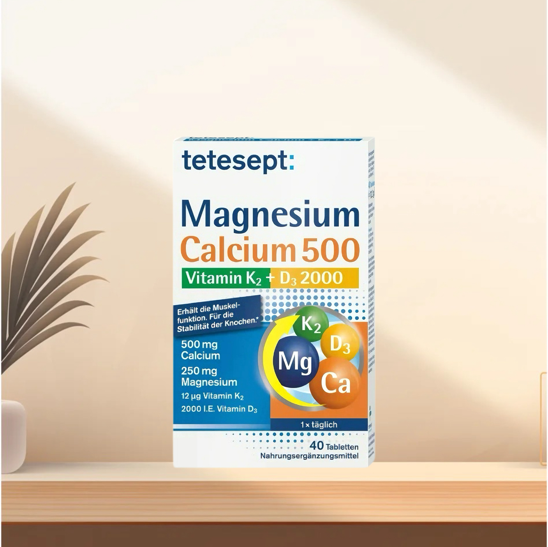 「满300包邮」德国发货tetesept维生素镁钙K2D3复合维生素片40粒