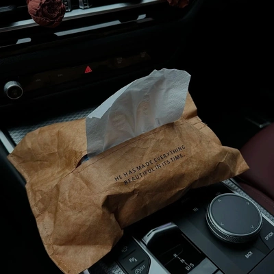 北欧高级感防水杜邦纸牛皮纸车载纸巾袋挂壁式轻奢车用抽纸盒家用