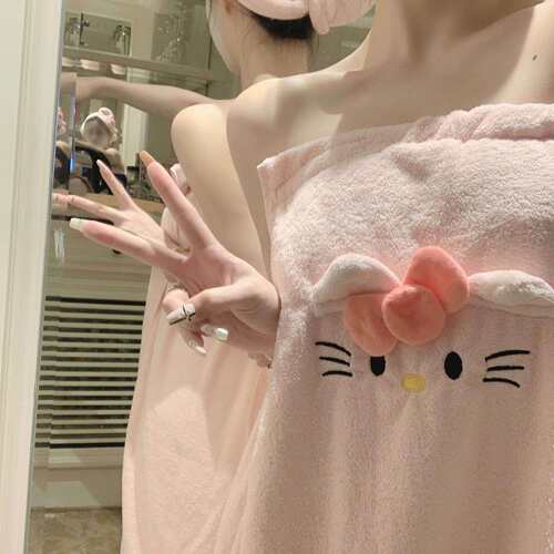 hellokitty猫浴巾可穿式吸水浴裙擦头发毛巾不掉毛珊瑚绒大裹巾