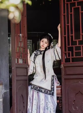 清汉女重工刺绣晚清斜襟圆领上衣印花马面裙清代汉服国风格格服