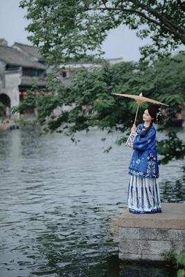 泉州簪花女头饰旗装清朝服装晚清汉服女上衣马面裙套装少奶奶蓝色