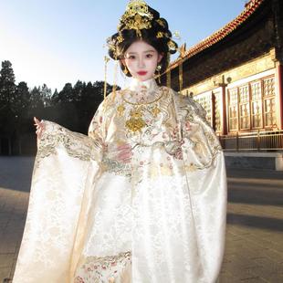 宫廷风明制汉服女重工全织立领长袍白金贵女公主古装中国风高级感