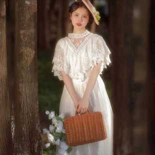 民国白色复古法式蕾丝连衣裙轻婚纱礼服日常显瘦领证留洋千金港风