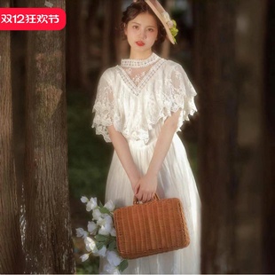 民国白色复古法式 蕾丝连衣裙轻婚纱礼服日常显瘦领证留洋千金港风