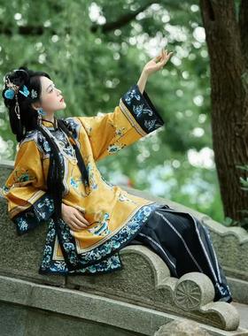 清汉女晋商少奶奶汉服套装晚清格格服斜襟宫廷黄色复古民族风古装