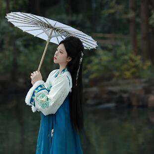 女国风战国袍魏晋风加绒襦裙套装复原披肩保暖蓝斗篷中式古风古装