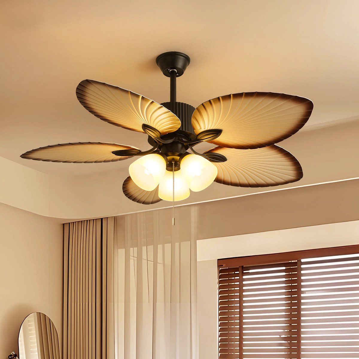中古风客厅餐厅风扇灯2025新款大风力东南亚南洋复古芭蕉叶吊扇灯