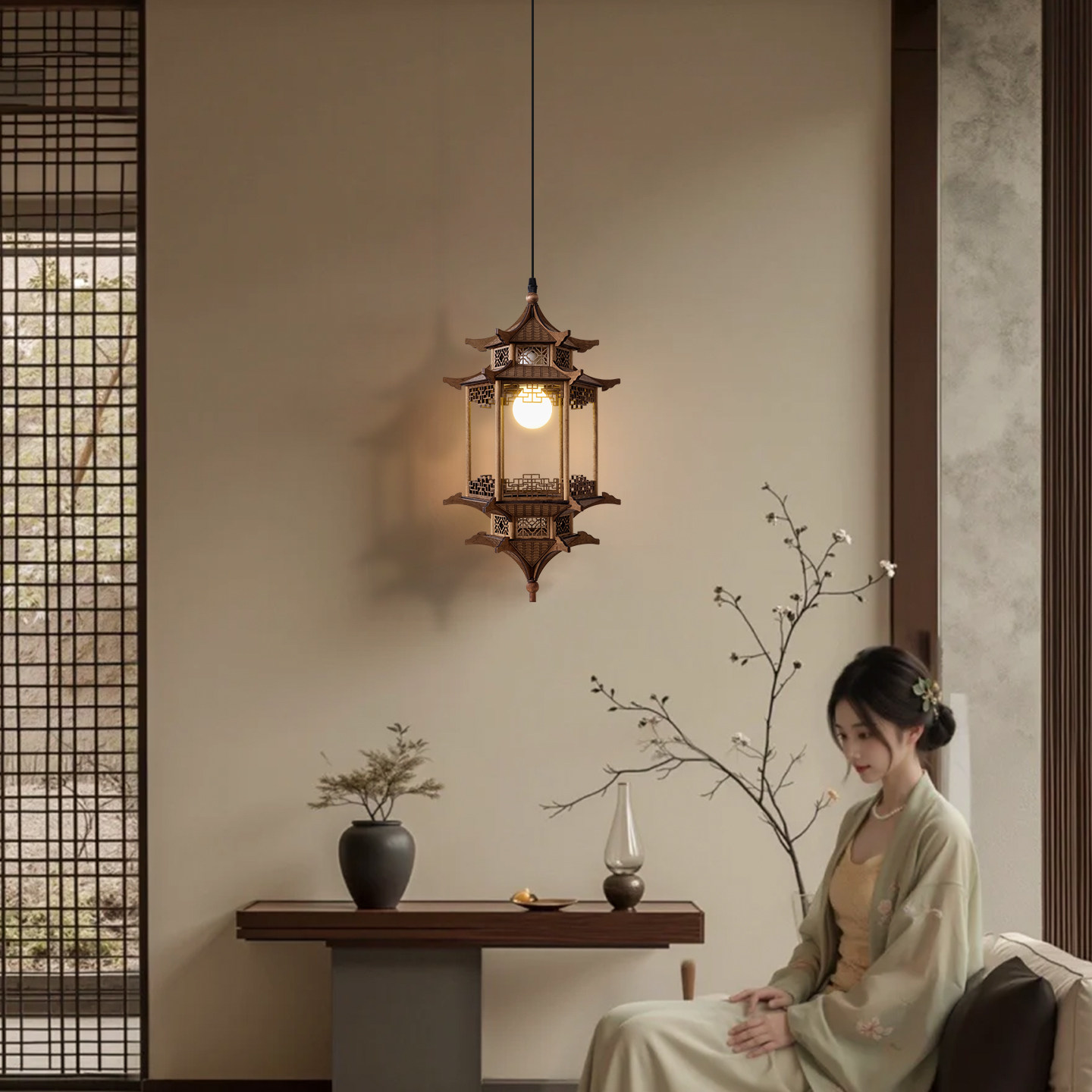 宋式美学装饰小吊灯新中式仿古风房子灯古建筑六角凉亭过道玄关灯,家装灯饰光源,床头/玄关/吧台/过道吊灯,淘宝优惠券,粉丝福利购,淘宝优惠卷