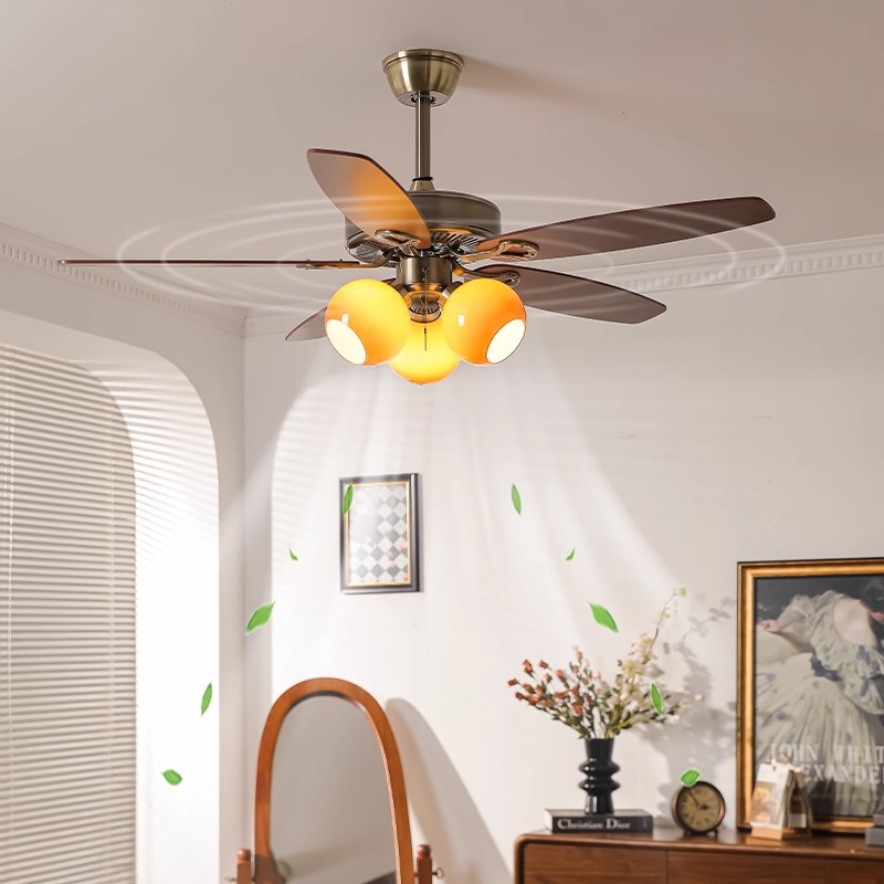 宋式美学复古客厅餐厅柿子风扇吊灯中古vintage变频大风力风扇灯