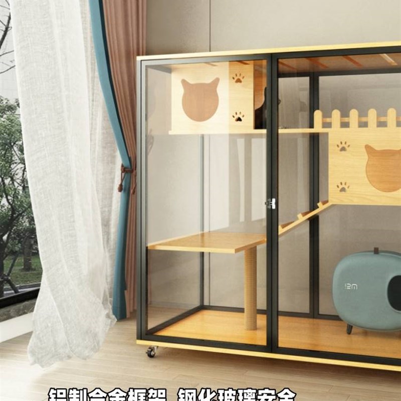 家用猫笼子别墅全景展示柜子定制玻璃不占地猫房宠物店猫窝大空间