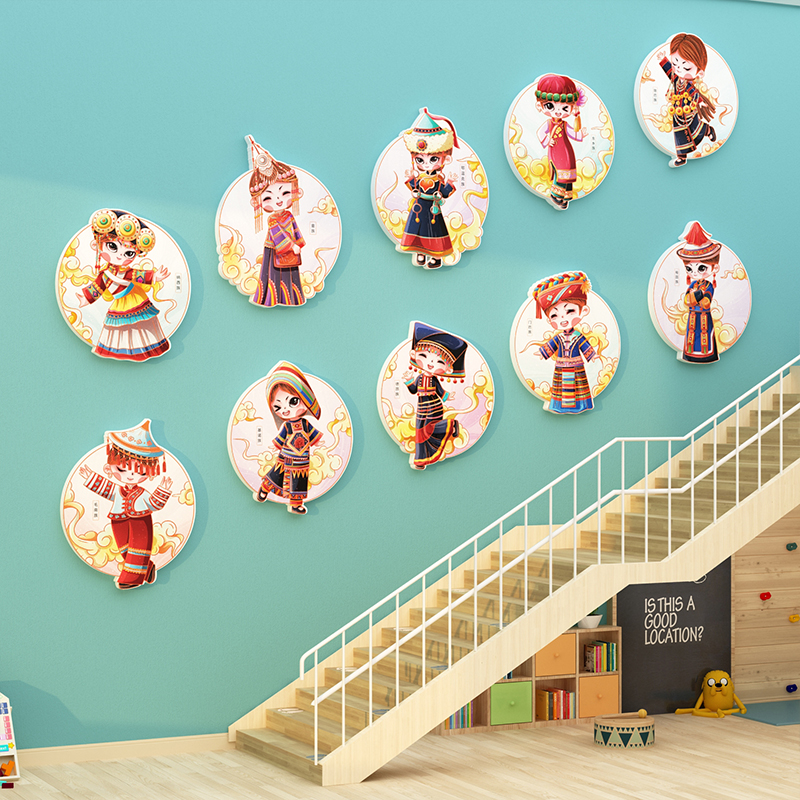 中国风传统文化幼儿园环创区布置班级民族服饰主题背景墙面装饰