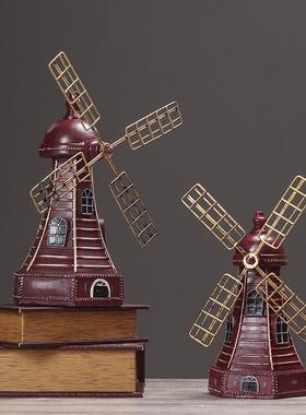 美式乡村荷兰风车模型摆件酒吧咖啡客厅店铺装饰品创意摆设礼品