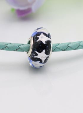 PL064 深蓝双星琉璃珠 925纯银琉璃珠串饰DIY串珠女手錬配珠散珠