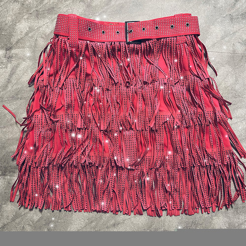 好货Women Skirt Fashion 2022 New Autumn High Waist Belt Mult