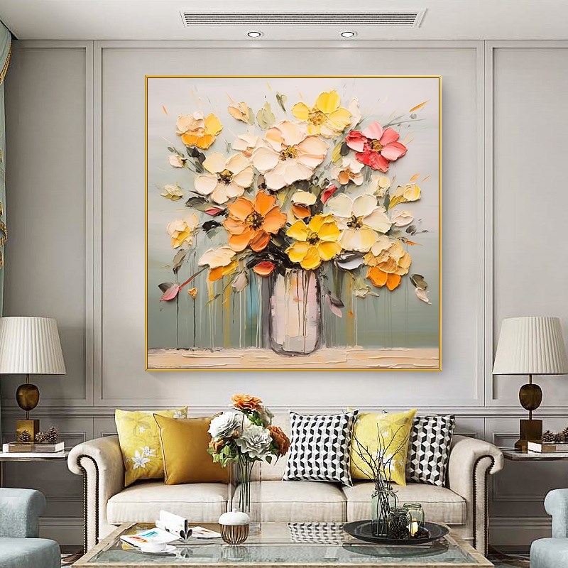 好货手绘油画《繁花》餐厅挂画玄关客厅沙发背景墙装饰画肌理立体
