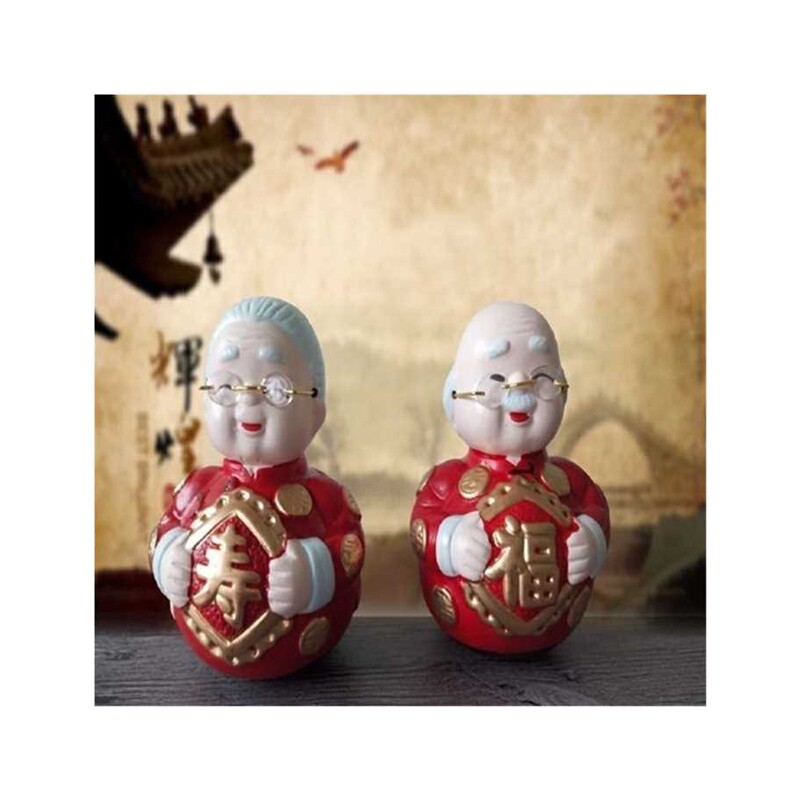 极速。福寿公婆不倒翁陶瓷摆饰 公公婆婆摆件老头老太太摆件送长