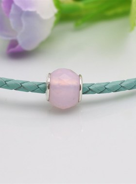 PL010 粉色小切面琉璃 925纯银琉璃珠串饰DIY串珠女手錬配珠散珠