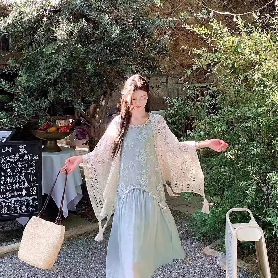 民族风镂空针织开衫披肩女外搭