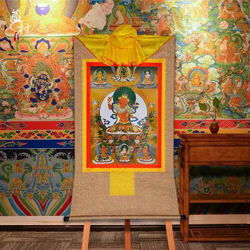 极速l藏村 五行殊萨文挂件唐卡 家用用品菩烫画金工艺居家佛堂装