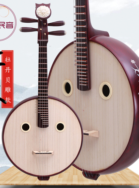 中阮乐器 专业演奏级花梨木 红木贝雕直头中阮弹拨大小阮民族乐器