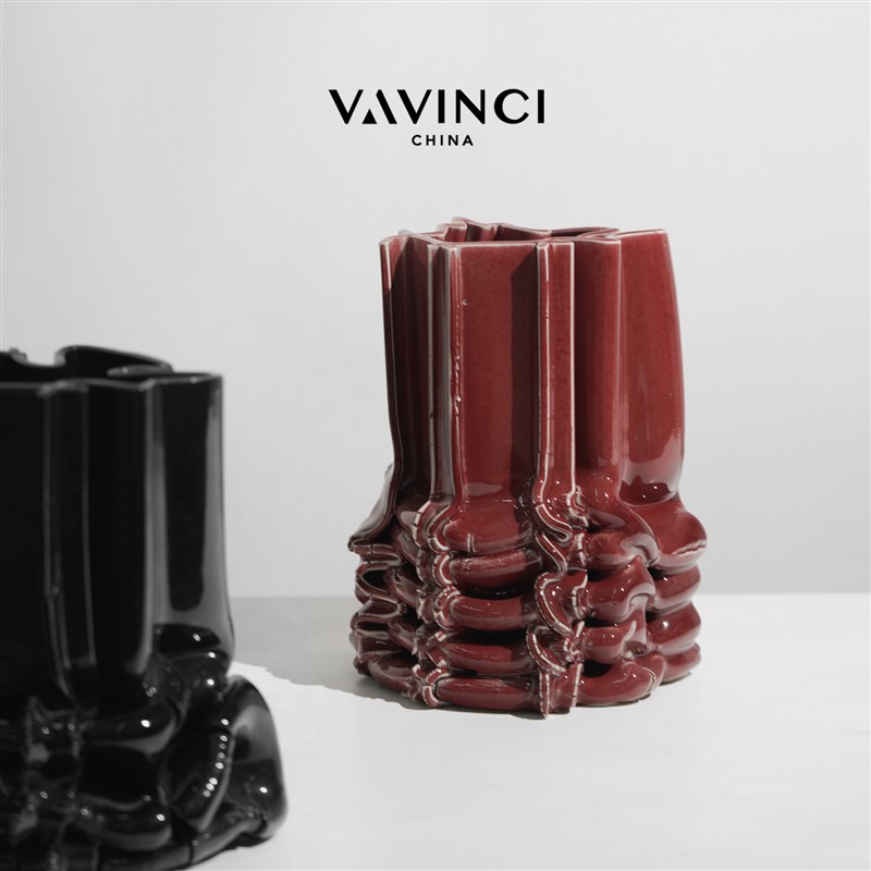 梵其简约现代黑色红色陶瓷帷幕花器客厅电视柜花瓶摆件样板房软装