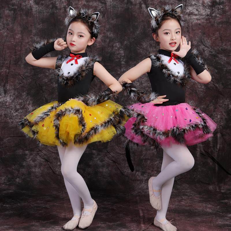 好货l国庆猫节儿童动物服装幼儿园中小学表生舞蹈演出学快乐星猫