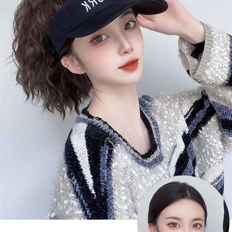 连帽假发女全套式带头发的帽子高马尾女式假发帽时尚一体戴帽短发