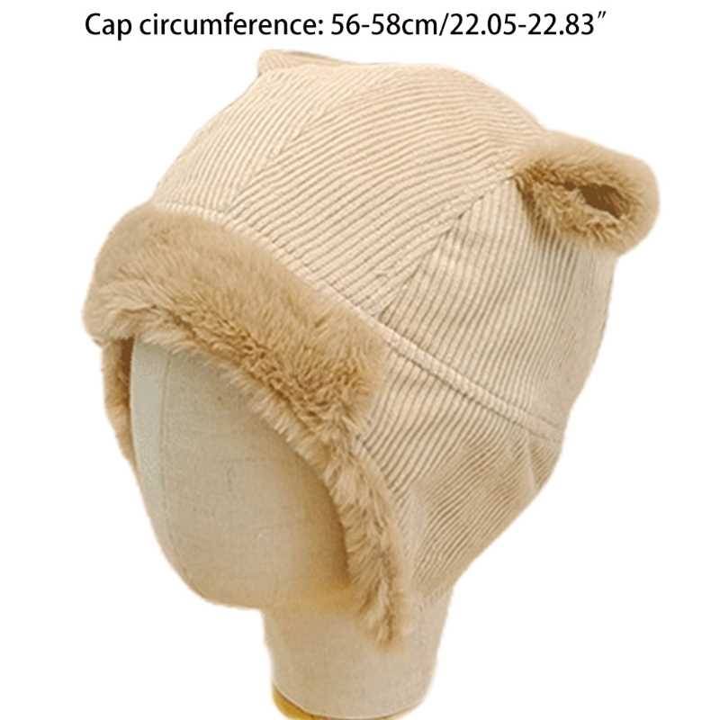 L93F Corduroy Trapper Hat Foldable Earmuff Outdoor Windproof