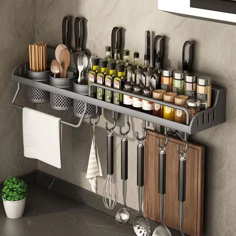 可拆洗免打孔枪灰厨房置物架壁挂式家用调味罐架油盐酱醋刀架收纳