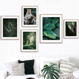 Leopard Elephant Forest Wall Canvas Banyan Art Monstera