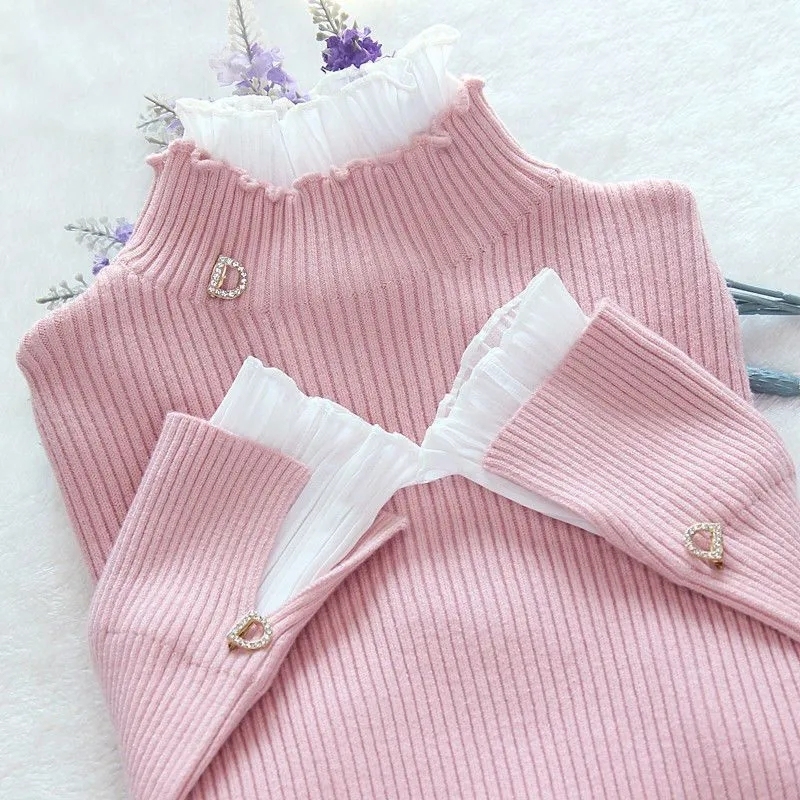 新品Korean Fashion Patchwork Warmz Sweater Women Elegant Lon