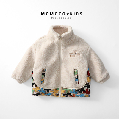 MOMOCO2023儿童新款冬季童装时尚花拼毛外套雅丹风格75430107006