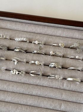 新款简约小众设计碎银子珍珠戒指女时尚百搭感可调节指环