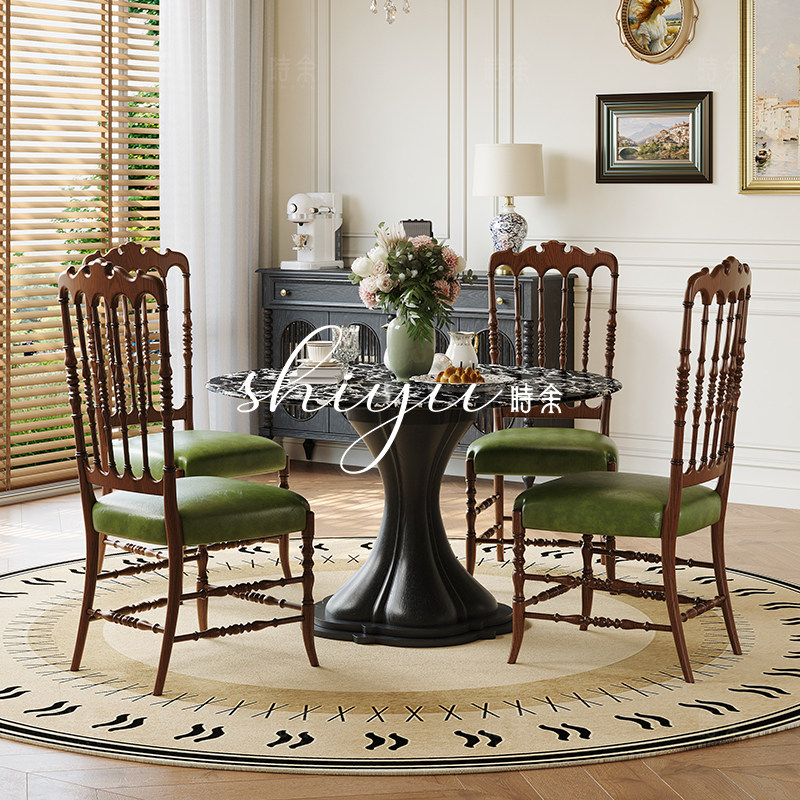 时余梅利莎餐桌中古风大理石圆餐桌椅组合美式全实木桌子1米2饭桌,住宅家具,大理石餐桌,淘宝优惠券,粉丝福利购,淘宝优惠卷